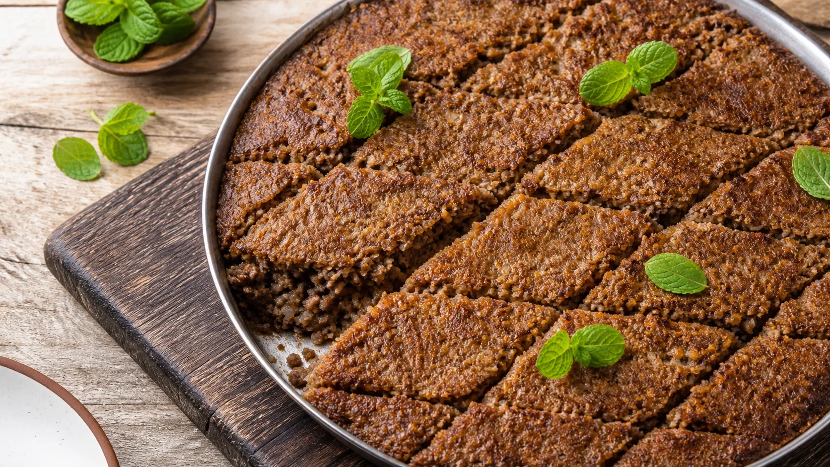 Quibe De Forno servido pronto em apresentação gastronômica profissional.